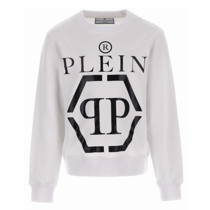 Philipp Plein Felpa bianca in cotone con maxi logo stampato