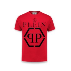 Philipp Plein T-shirt a manica corta rossa in cotone con maxi logo stampato