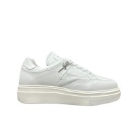 PACIOTTI SNEAKER IN LEATHER TOTAL WHITE CON LOGO PUGNALE IN METALLO	