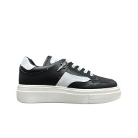 PACIOTTI SNEAKER IN LEATHER BLACK E WHITE CON LOGO PUGNALE IN METALLO 
