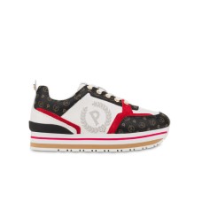 Pollini Sneakers Bianca in pelle di vitello con dettagli in crosta e PVC Heritage Nero