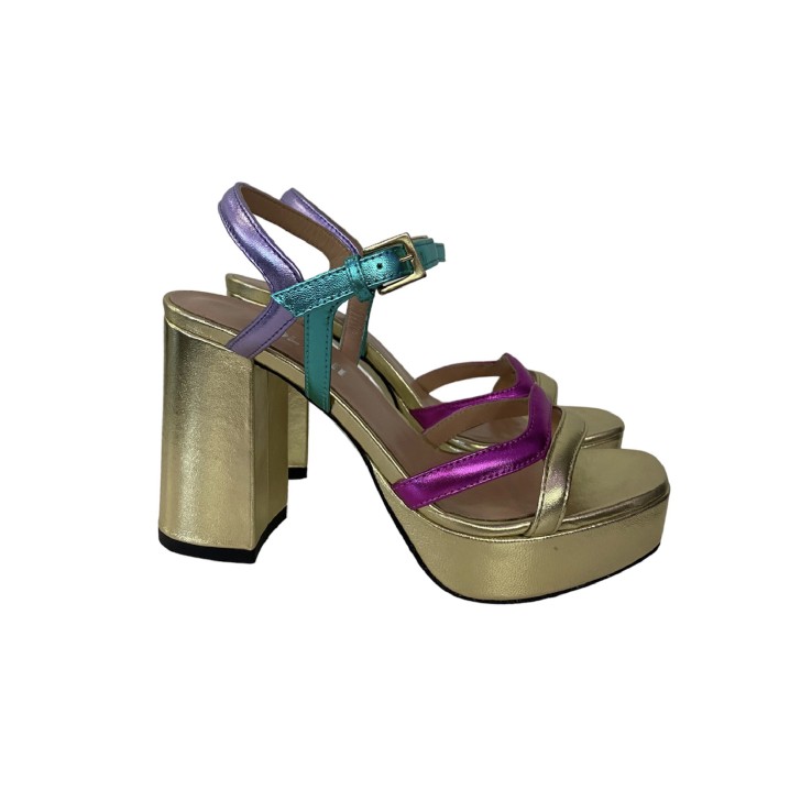 Pollini Sandalo in nappa multicolore laminato con plateau