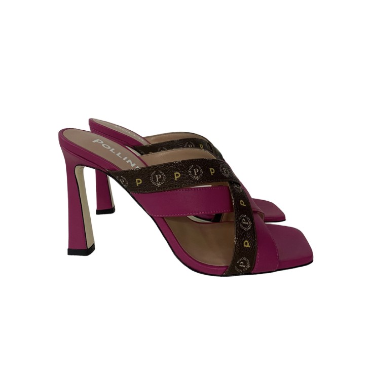 Pollini Sabot Fucsia con fasce marroni con stampa Heritage