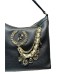 POLLINI BORSA A SPALLA GRAINED NERO CON LOGO IN METALLO E DETTAGLIO CON PENDENTI.