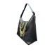 POLLINI BORSA A SPALLA GRAINED NERO CON LOGO IN METALLO E DETTAGLIO CON PENDENTI.
