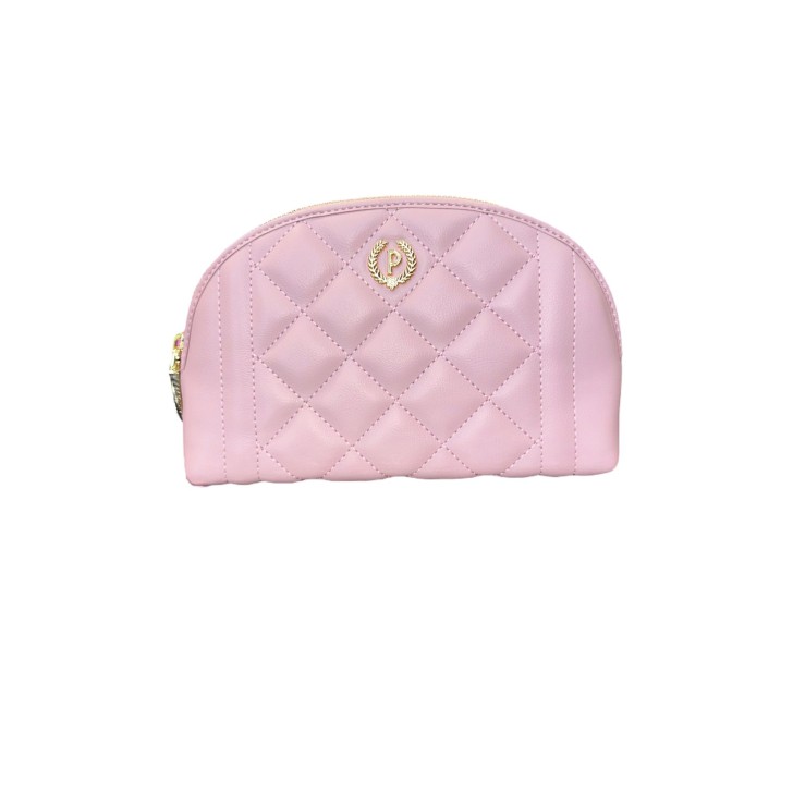 pollini poschette rosa con logo oro nella parte anteriore.