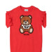 Moschino Abito rosso a manica corta con Patch Teddy ricamato e logo Moschino
