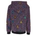 Moschino Felpa nera in cotone con cappuccio e logo lettering viola e Teddy Bear multicolor All Over