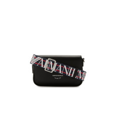 Emporio Armani Mini Borsa nera con tracolla in nastro regolabile, estraibile con logo All Over