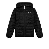 SUN68 GIUBBOTTO IN NYLON TRAPUNTATO BLACK CON CAPPUCCIO E LOGO SUN68 WHITE	