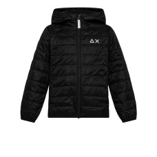 SUN68 GIUBBOTTO IN NYLON TRAPUNTATO BLACK CON CAPPUCCIO E LOGO SUN68 WHITE	