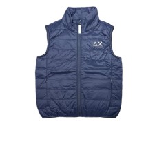SUN68 GILET IN NYLON TRAPUNTATO BLU NAVY CON LOGO SUN68 WHITE