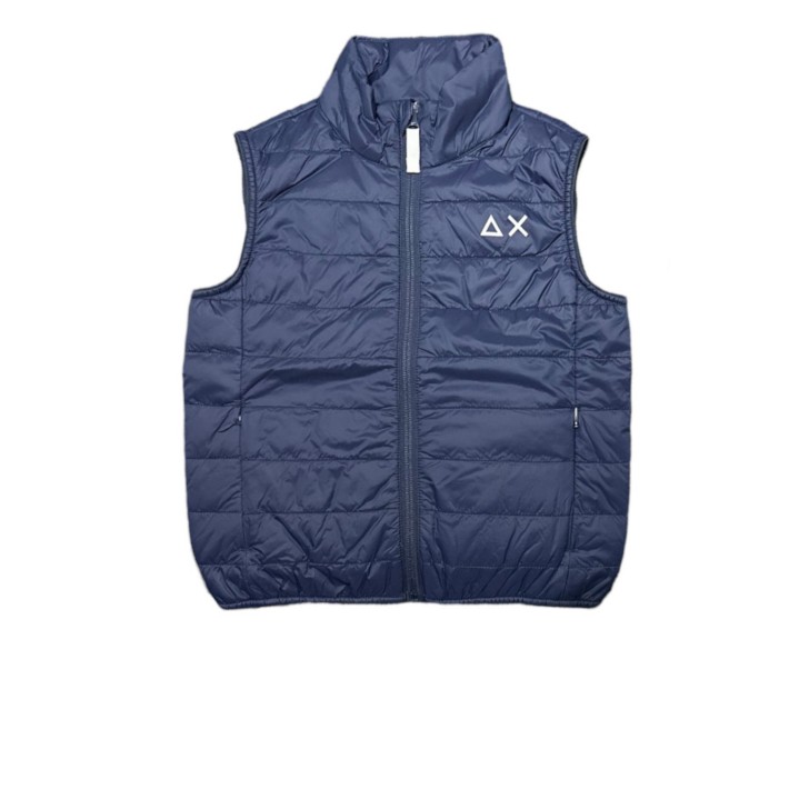 SUN68 GILET IN NYLON TRAPUNTATO BLU NAVY CON LOGO SUN68 WHITE