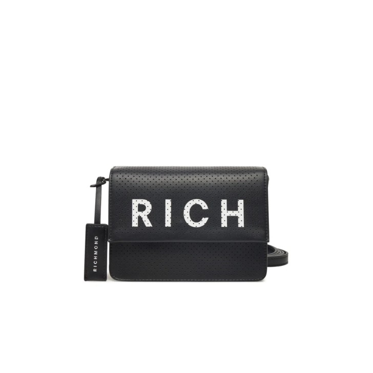 JOHN RICHMOND BORSA NERA TRACOLLA CON LOGO RICH BIANCO 