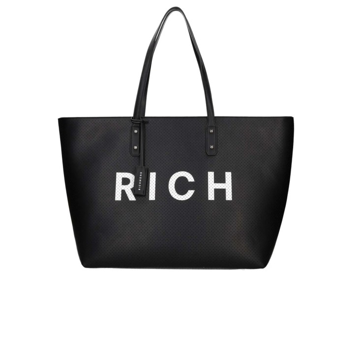 JOHN RICHMOND SHOPPING BAG A SPALLA NERA CON LOGO RICH BIANCO 