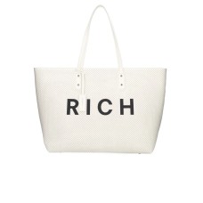 JOHN RICHMOND SHOPPING BAG A SPALLA BIANCA CON LOGO RICH NERO 