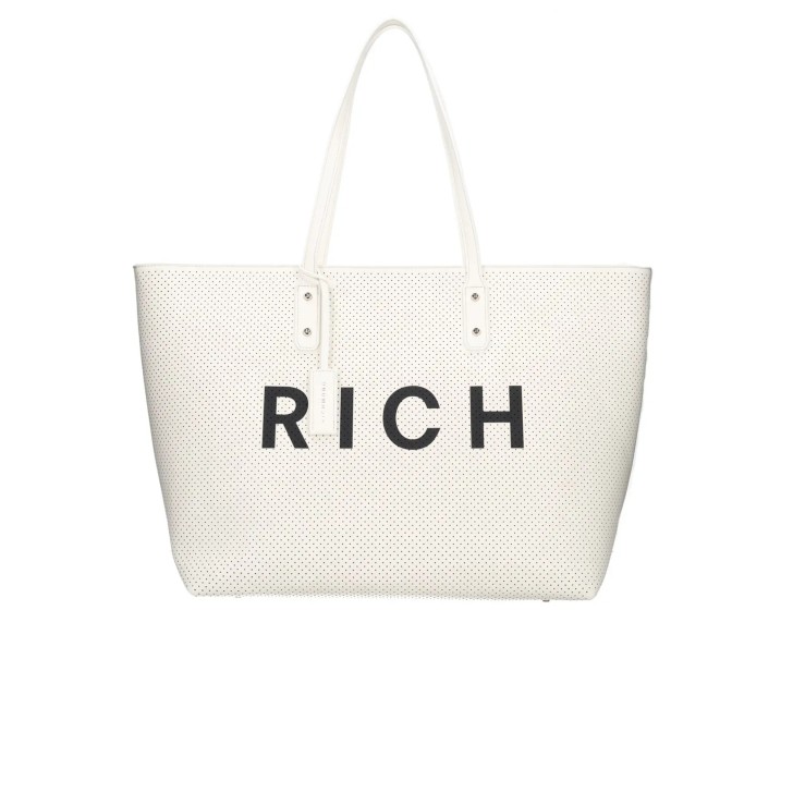 JOHN RICHMOND SHOPPING BAG A SPALLA BIANCA CON LOGO RICH NERO 