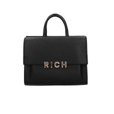 JOHN RICHMOND TOTE BAG NERA A MANO CON LOGO RICH ORO 