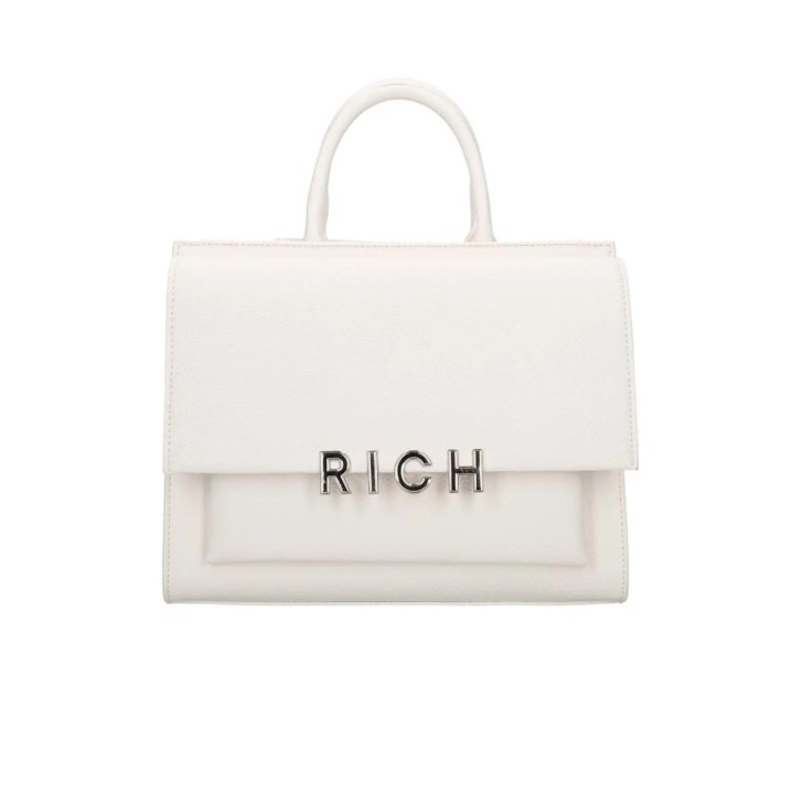 JOHN RICHMOND TOTE BAG BIANCA A MANO CON LOGO RICH ARGENTO 