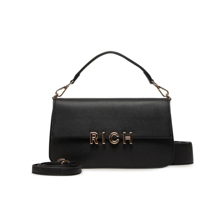 JOHN RICHMOND BORSA BIG NERA A MANO CON LOGO RICH ORO 