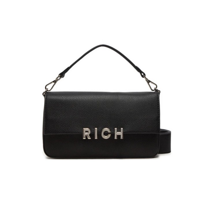 JOHN RICHMOND BORSA BIG NERA A MANO CON LOGO RICH ARGENTO  