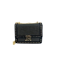 JOHN RICHMOND BORSA A SPALLA DA DONNA NERA CON BORCHIE ORO E INIZIALI DEL LOGO 