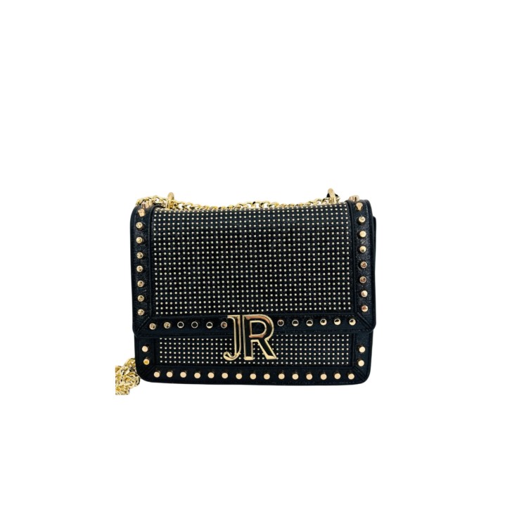 JOHN RICHMOND BORSA A SPALLA DA DONNA NERA CON BORCHIE ORO E INIZIALI DEL LOGO 