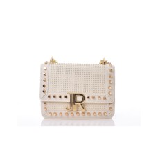 JOHN RICHMOND BORSA A SPALLA DA DONNA BIANCA CON BORCHIE ORO E INIZIALI DEL LOGO 