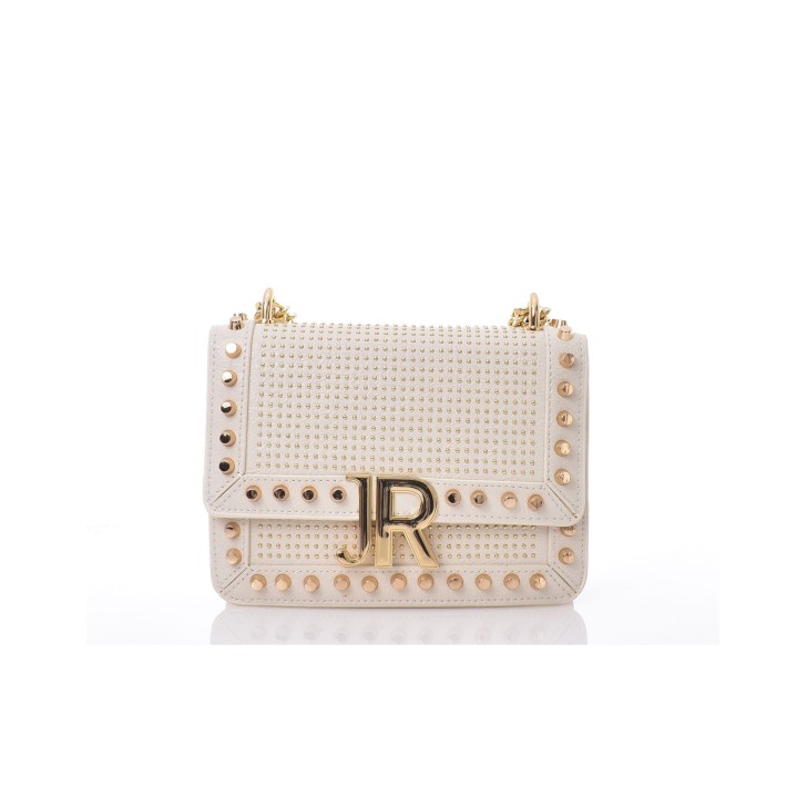 JOHN RICHMOND BORSA A SPALLA DA DONNA BIANCA CON BORCHIE ORO E INIZIALI DEL LOGO 