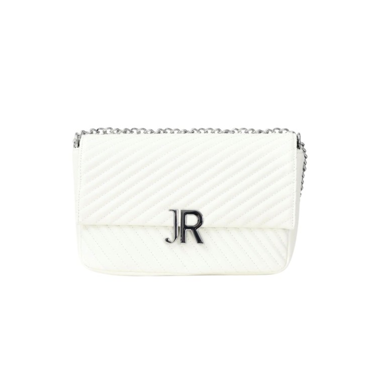 JOHN RICHMOND BORSA BIG BIANCA A TRACOLLA IN PELLE CON INIZIALI DEL LOGO ARGENTO 