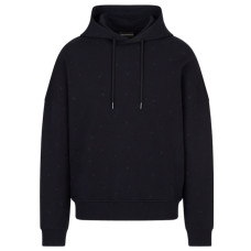 Emporio Armani Felpa con cappuccio in double jersey blu navy con micro eagle All Over