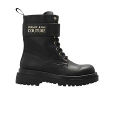 Versace Jeans Couture Stivale combat Nero da Donna con cinturino e logo laterale in metallo dorato