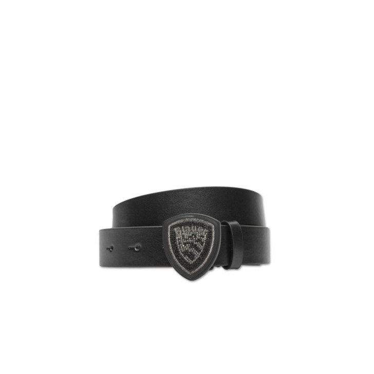 BLAUER CINTURA NERA DA DONNA CON FIBBIA CON STRASS E LOGO LETTERING 