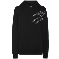 PLEIN SPORT FELPA IN JERSEY DI COTONE BLACK E SILVER CON STAMPA LAMINATA 