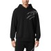 PLEIN SPORT FELPA IN JERSEY DI COTONE BLACK E SILVER CON STAMPA LAMINATA 