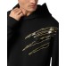 PLEIN SPORT FELPA IN JERSEY DI COTONE BLACK E GOLD CON STAMPA LAMINATA 