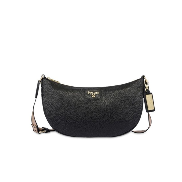 POLLINI BORSA HOBO NERA A TRACOLLA CON DETTAGLIO STAMPA HERITAGE 