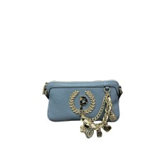 POLLINI BORSA AZZURRA A TRACOLLA CON MAXI P-ALLORO IN METACRILATO TARTARUGATO.
