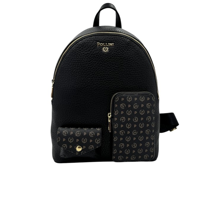 POLLINI ZAINO NERO CON TASCHE FRONTALI IN HERITAGE 