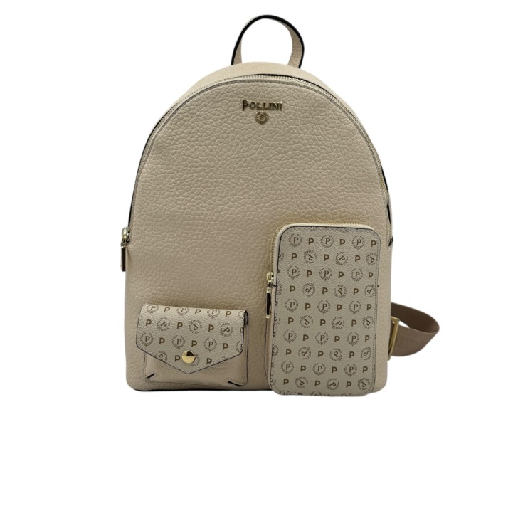 POLLINI ZAINO AVORIO CON TASCHE  NELLA PARTE FRONTALE IN HERITAGE 