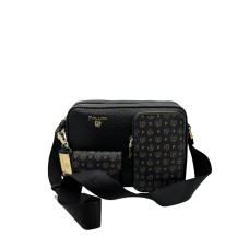 POLLINI BORSA NERA A TRACOLLA DA DONNA CON DUE TASCHE IN STAMPA HERITAGE 
