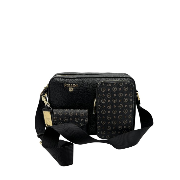 POLLINI BORSA NERA A TRACOLLA DA DONNA CON DUE TASCHE IN STAMPA HERITAGE 