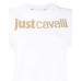 Just Cavalli T-shirt bianca in jersey di cotone a manica corta con logo JUST CAVALLI oro
