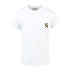 Moschino T-shirt in cotone bianca a manica corta con tasca e logo Teddy Bear ricamato