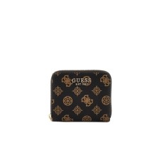 GUESS LAUREL PORTAFOGLIO PICCOLO MOCHA CON LOGO ALL-OVER A CONTRASTO