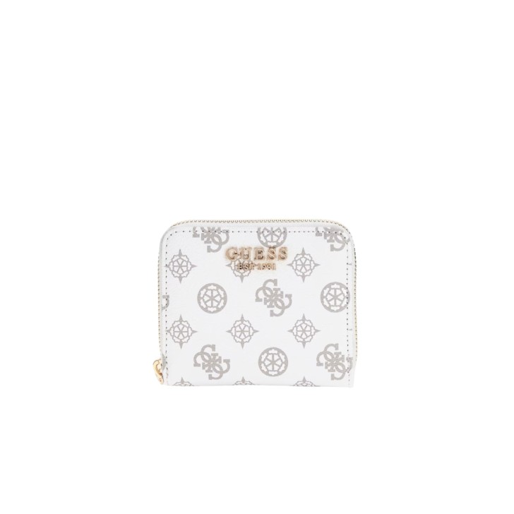 GUESS LAUREL PORTAFOGLIO PICCOLO BIANCO CON LOGO ALL-OVER