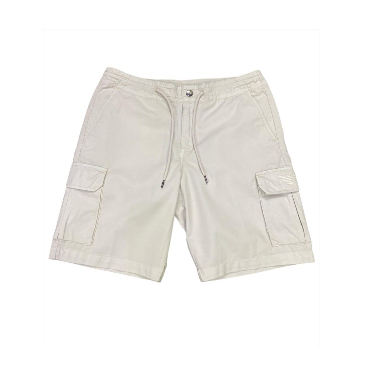 Emporio Armani Swimwear Bermuda Cargo in Cotone Beige da Uomo