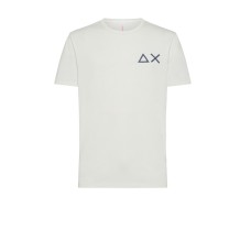  SUN68 T-SHIRT IN COTONE A MANICA CORTA WHITE CON LOGO SUN68 BLUE 