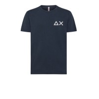 SUN68 T-SHIRT IN COTONE A MANICA CORTA NAVY BLUE CON LOGO SUN68 WHITE