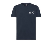 SUN68 T-SHIRT IN COTONE A MANICA CORTA NAVY BLUE CON LOGO SUN68 WHITE
